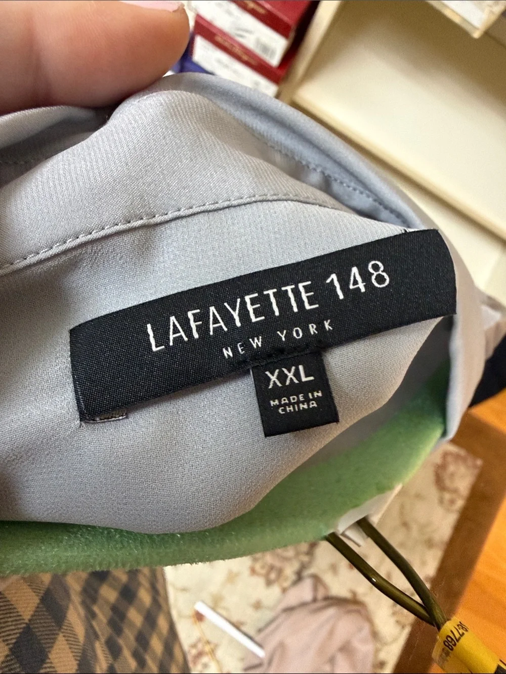 Lafayette 148 New York Silver 100% silk Button-Up Shirt - Picture 3 of 5